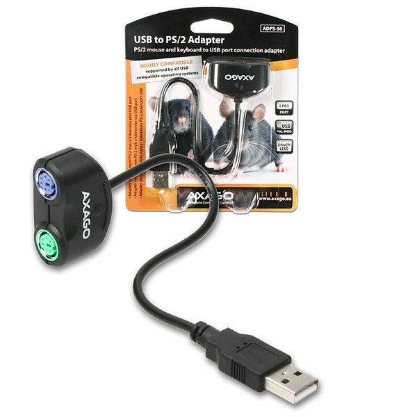 Axago ADPS-50 USB A M 2x PS/2 F Black cable interface/gender adapter