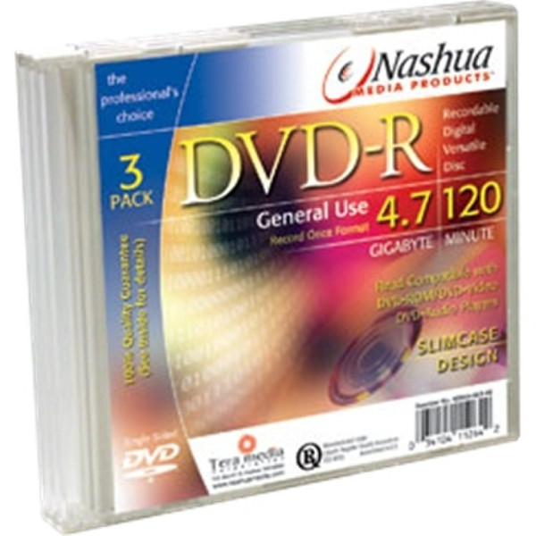 Nashua 3-pack DVD-R, slimcase 4.7ГБ DVD-R 3шт