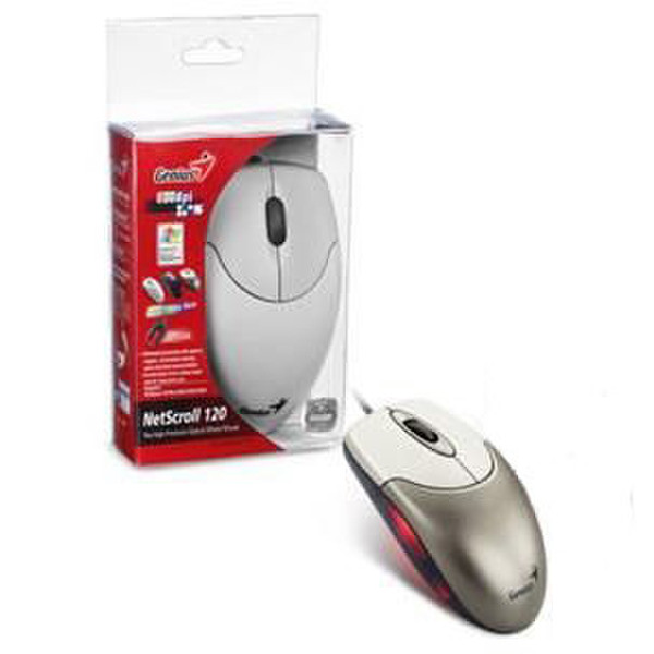 Genius NetScroll 120 USB Оптический 800dpi Для обеих рук Металлический компьютерная мышь