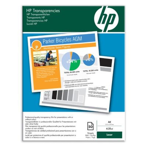 HP Color and Monochrome Laser Transparencies-50 sht/A4/210 x 297 mm Laser A4 (210×297 mm) Transparent 50Blätter Transparentfolie