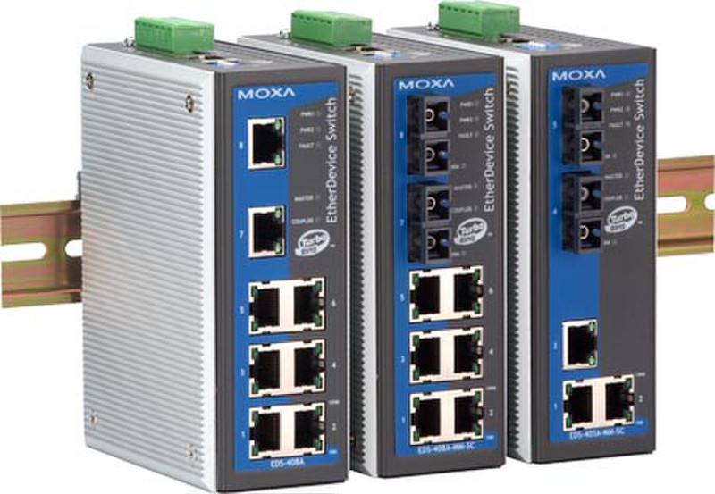 Moxa EtherDevice™ Switch EDS-408A, Multi Mode, SC Connector x 2, (-40 to 75˚C) Managed