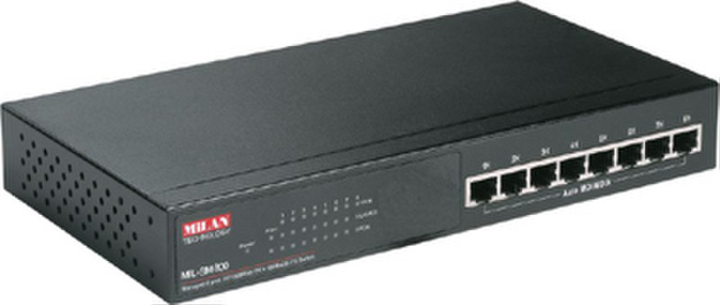 Milan MIL-SM800P Managed Switch Управляемый L2 Power over Ethernet (PoE) Черный