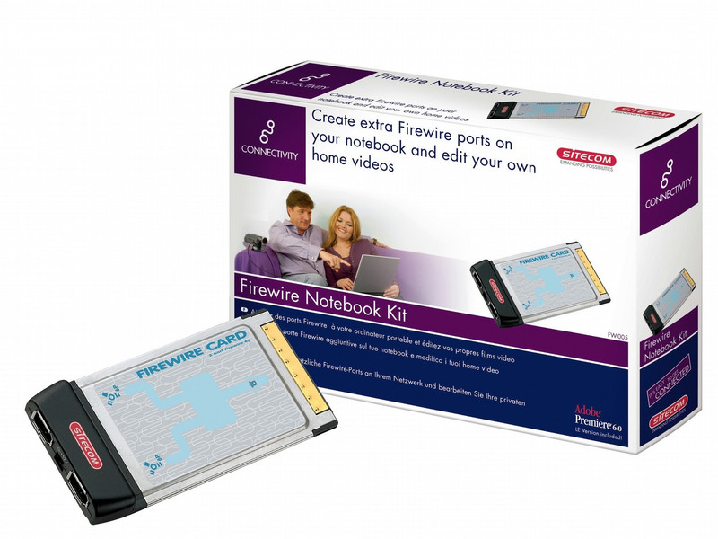 Sitecom Firewire Notebook Kit PC Card 2 Port w/cable & Adobe Premiere LE интерфейсная карта/адаптер