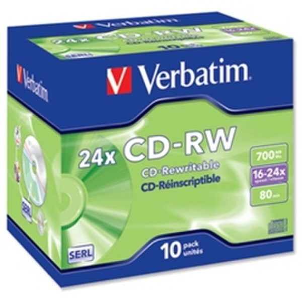 Verbatim CD-RW Rewritable Disk 16x-24x CD-RW 700MB 10pc(s)
