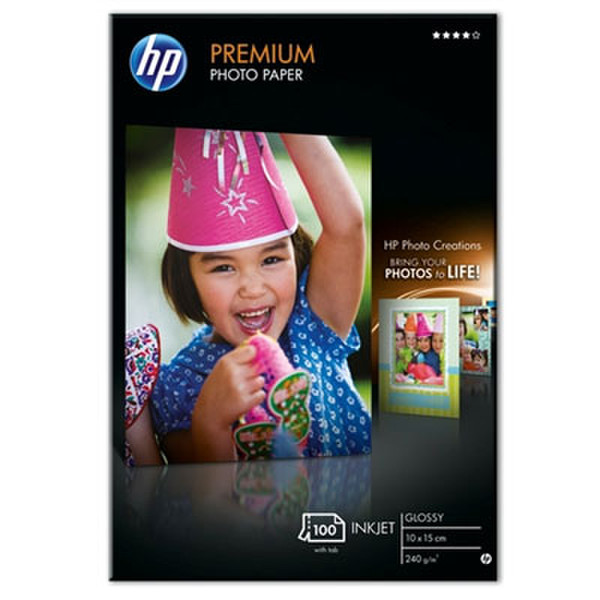 HP Premium Glossy Photo Paper-100 sht/10 x 15 cm plus tab photo paper
