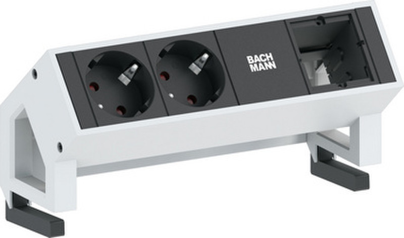 Bachmann 2x Schuko 1x Custom Module RAL9010 2AC outlet(s) Schwarz, Weiß Verlängerungskabel