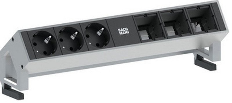 Bachmann 3x Schuko 3x Custom Modules 3AC outlet(s) Black,Stainless steel power extension