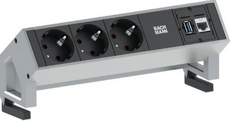 Bachmann 3x Schuko 1x CAT6 1x USB3.0 3AC outlet(s) 1.5m Black,Stainless steel power extension