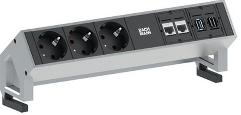 Bachmann 3x Schuko 2x CAT6 1x HDMI, 1x USB3.0 3AC outlet(s) 1.5m Schwarz, Edelstahl Verlängerungskabel