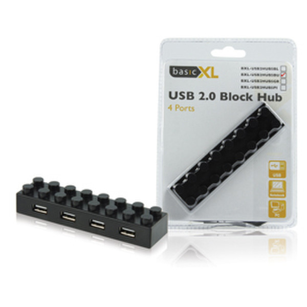 basicXL BXL-USB2HUB5BL 480Mbit/s Black