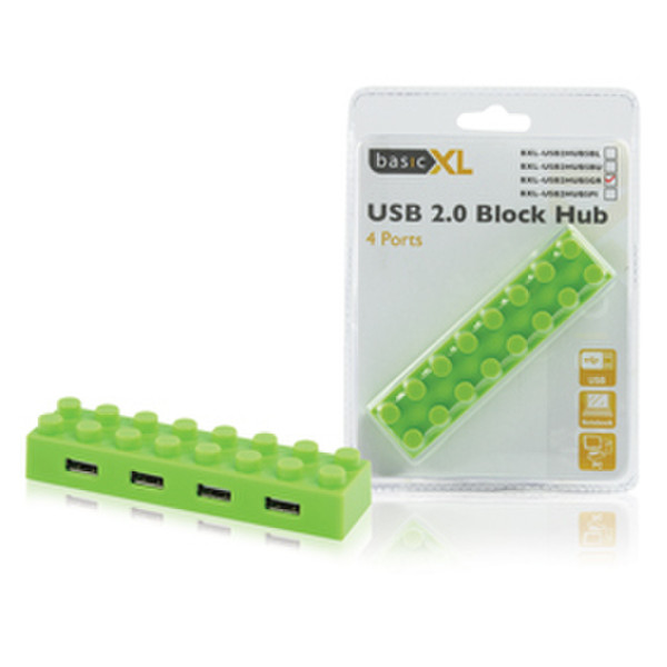 basicXL BXL-USB2HUB5GR 480Мбит/с Зеленый хаб-разветвитель