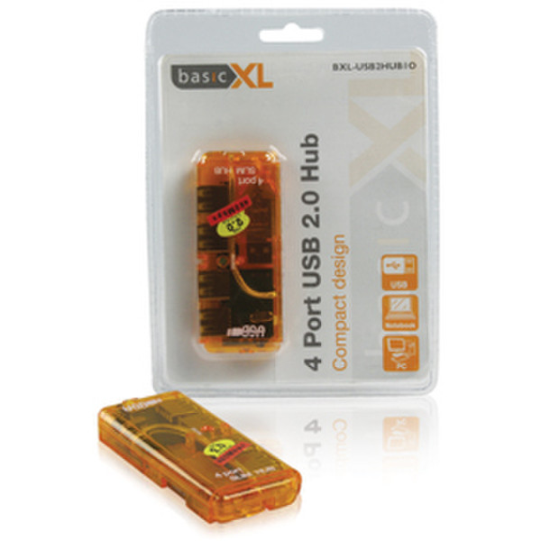 basicXL BXL-USB2HUB1O 480Мбит/с Оранжевый хаб-разветвитель