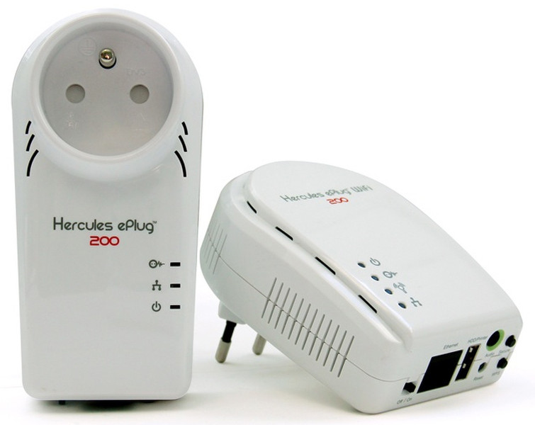 Hercules ePlug 200 HD WiFi Music + 300Mbit/s Eingebauter Ethernet-Anschluss WLAN Weiß 2Stück(e) PowerLine Netzwerkadapter