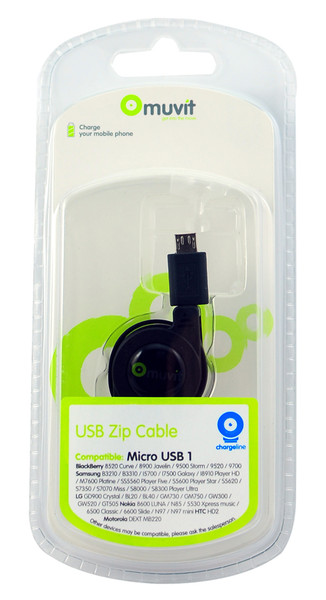 Muvit MUUSC0014 USB Micro USB Черный дата-кабель мобильных телефонов