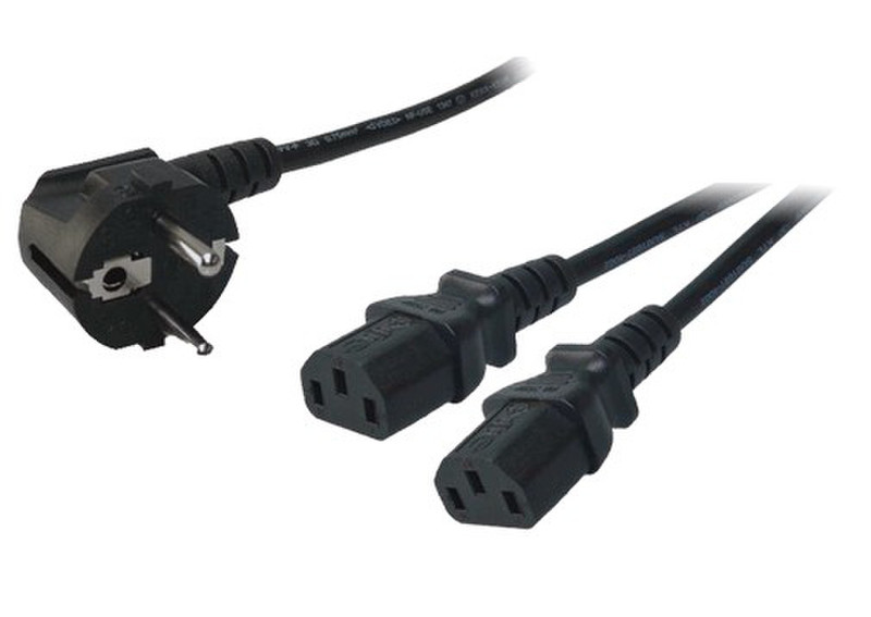 LogiLink 1.5m, Schuko-C13/2xIEC C13, M/F 1.5m CEE7/14 Schuko C13 coupler Black power cable