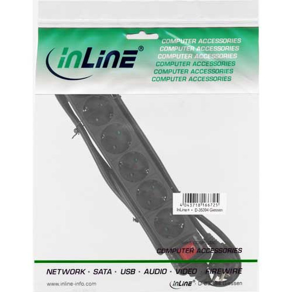 InLine 16465T 6розетка(и) 5м Черный удлинитель