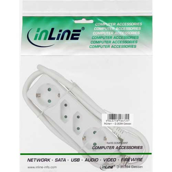 InLine 16443W 4AC outlet(s) 3m White power extension