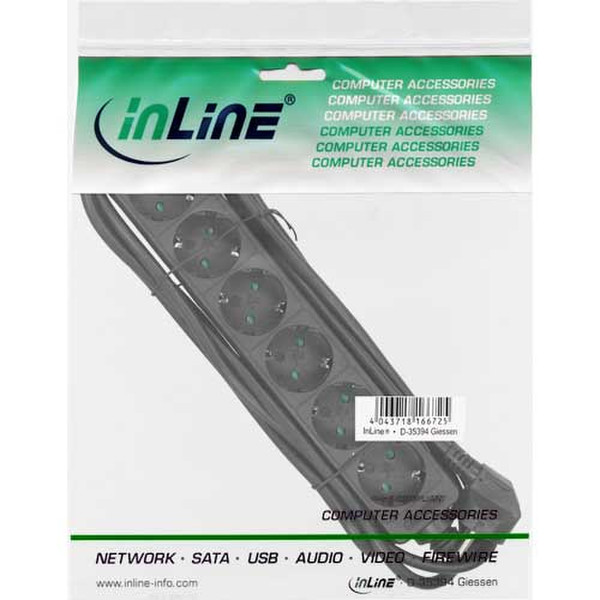 InLine 16463S 6AC outlet(s) 3m Black power extension