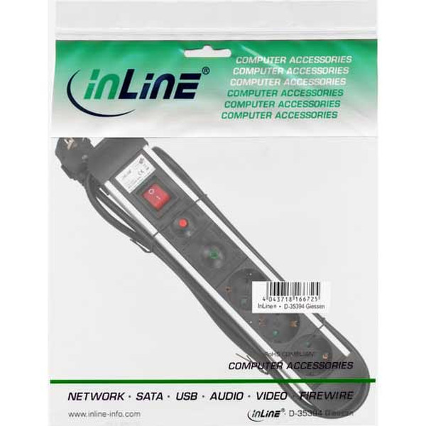 InLine 16431A 3AC outlet(s) 1.5m Black,Silver power extension