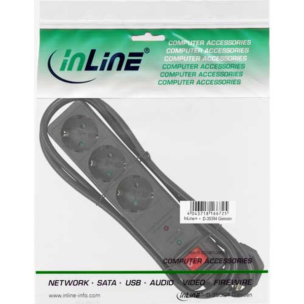 InLine 16431P 3AC outlet(s) 1.5m Black power extension