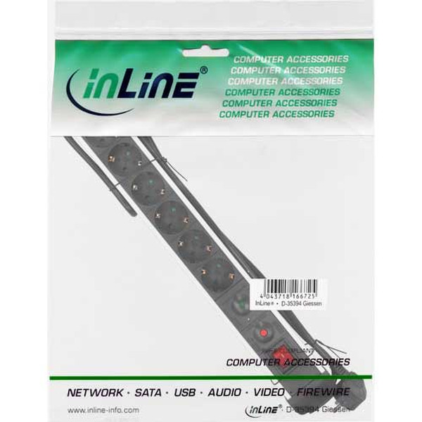 InLine 16436A 6AC outlet(s) 1.5m Black power extension