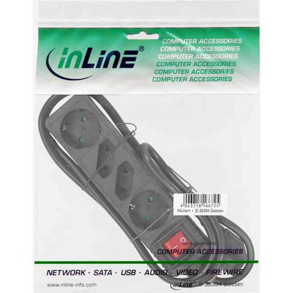 InLine 16443S 4AC outlet(s) 3m Black power extension