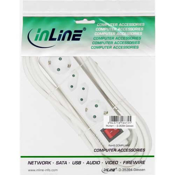 InLine 16443T 4AC outlet(s) 3m White power extension