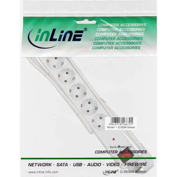 InLine 16461Q 6AC outlet(s) 1.5m Weiß Verlängerungskabel