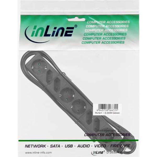InLine 16481 8AC outlet(s) 1.5m Black power extension