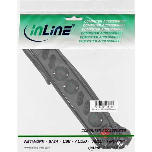 InLine 16481S 8AC outlet(s) 1.5m Black power extension