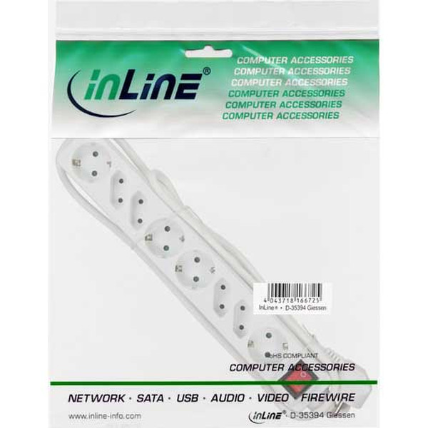 InLine 16481T 8AC outlet(s) 1.5m Weiß Verlängerungskabel