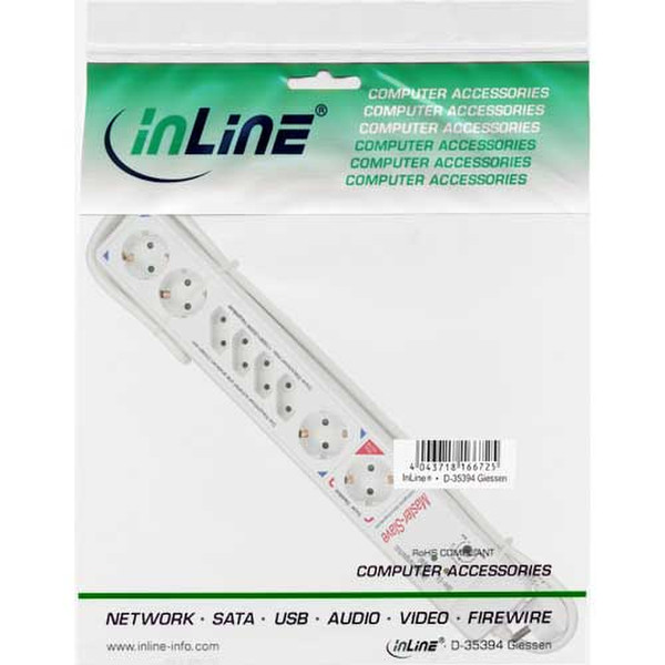 InLine 16646A 8розетка(и) 230В 1.5м Белый сетевой фильтр