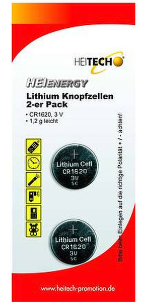 Heitech Lithium button cells 2 pcs, CR1620 Литиевая 3В