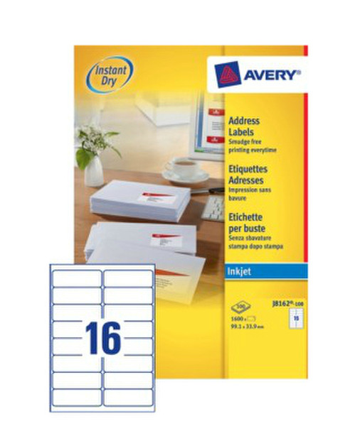 Avery J8162-100 Белый Самоклеющаяся этикетка адресная / почтовая наклейка