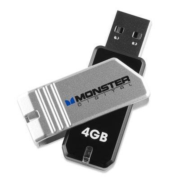 Monster Digital 4GB USB 2.0 4ГБ USB 2.0 Type-A Черный, Cеребряный USB флеш накопитель