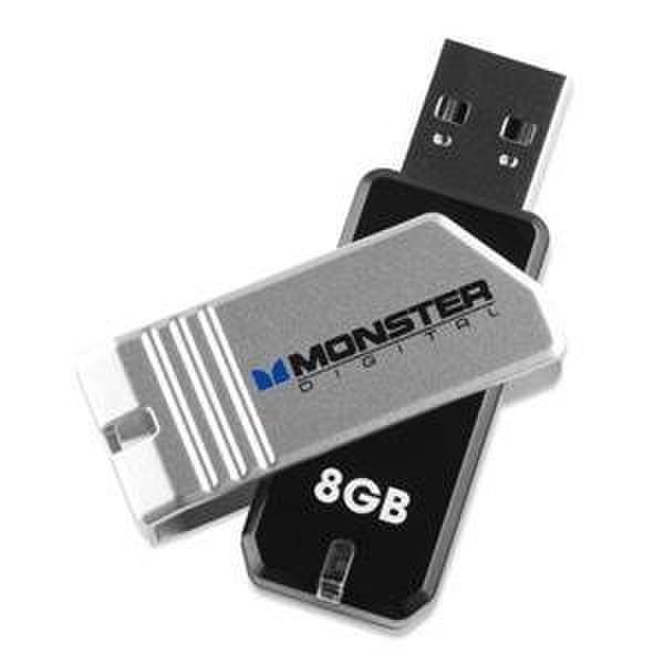 Monster Digital 8GB USB 2.0 8ГБ USB 2.0 Type-A Черный, Cеребряный USB флеш накопитель
