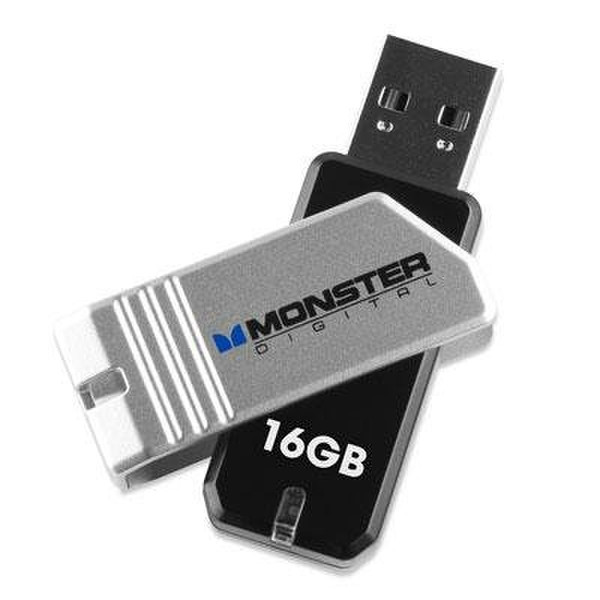 Monster Digital 16GB USB 2.0 16ГБ USB 2.0 Type-A Черный, Cеребряный USB флеш накопитель