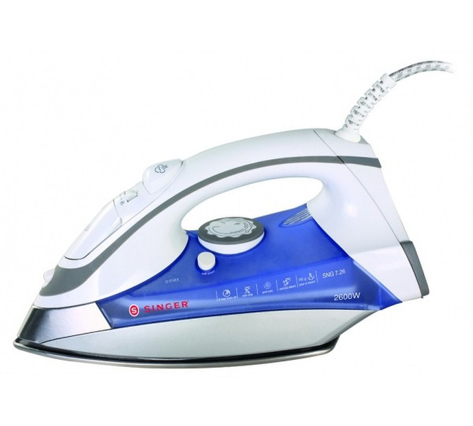 SINGER SNG 7.26 Steam iron Stainless Steel soleplate 2600W Blue,White iron