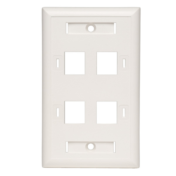 Tripp Lite 4-Port Quad Outlet RJ45 Universal Keystone Face Plate / Wall Plate, White