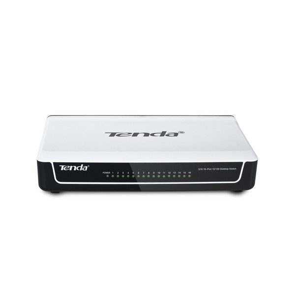 Tenda S16 ungemanaged Fast Ethernet (10/100) Schwarz, Weiß Netzwerk-Switch