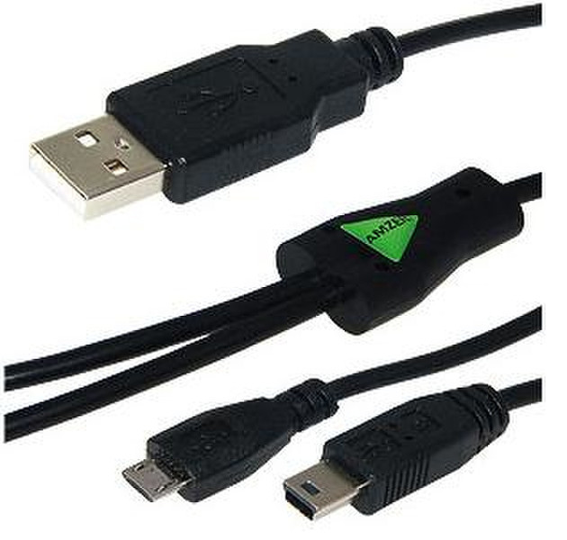 Amzer 0.44 m, USB/MicroUSB+MiniUSB, M/M 0.44м USB A Черный