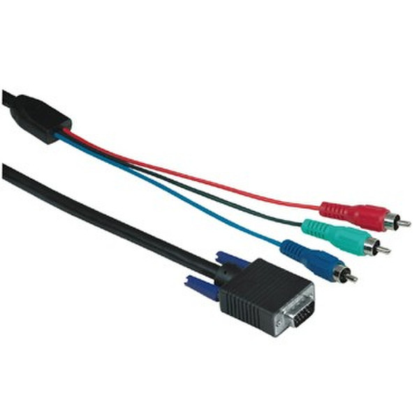 Hama VGA/3x RCA, m/m, 2.0m 2м VGA (D-Sub) 3 x RCA Черный, Синий, Красный адаптер для видео кабеля