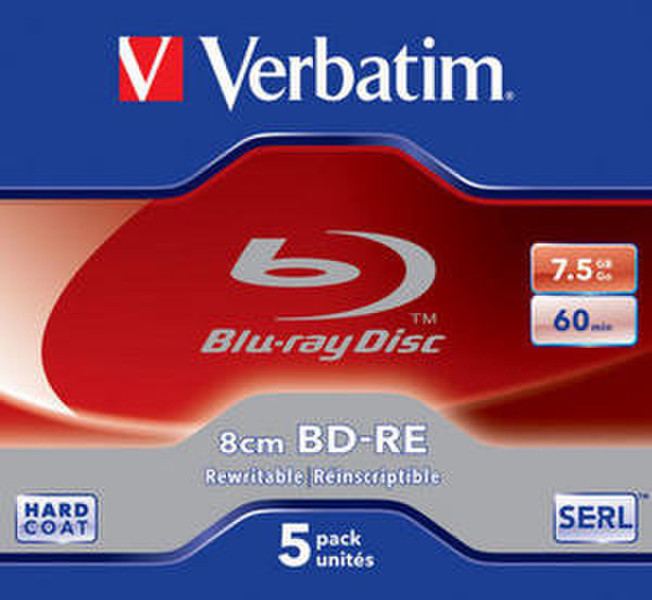 Verbatim BD-RE 8cm 7.5GB 2x 5 Pack Jewel Case 7.5GB BD-RE 5Stück(e)