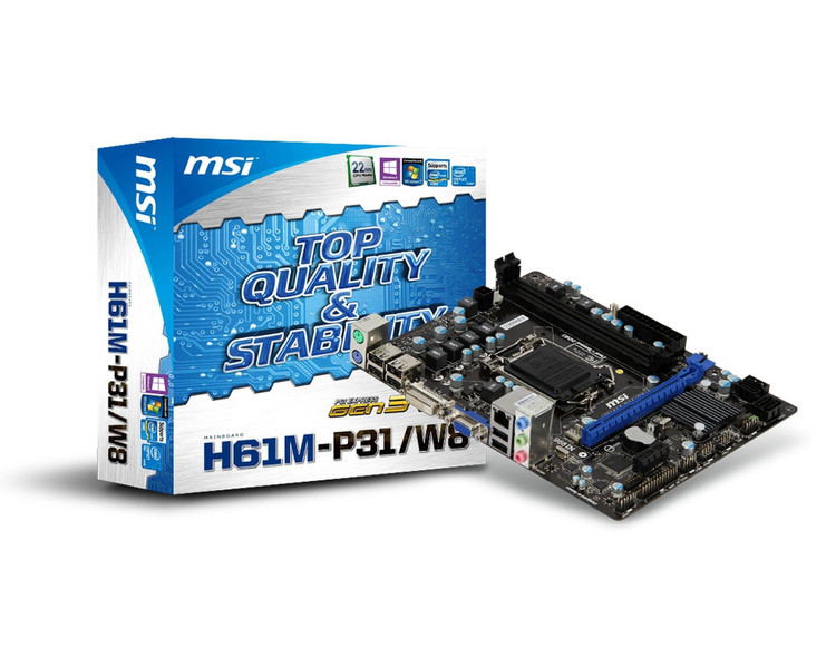 MSI H61M-P31/W8 Intel H61 Socket H2 (LGA 1155) Микро ATX материнская плата