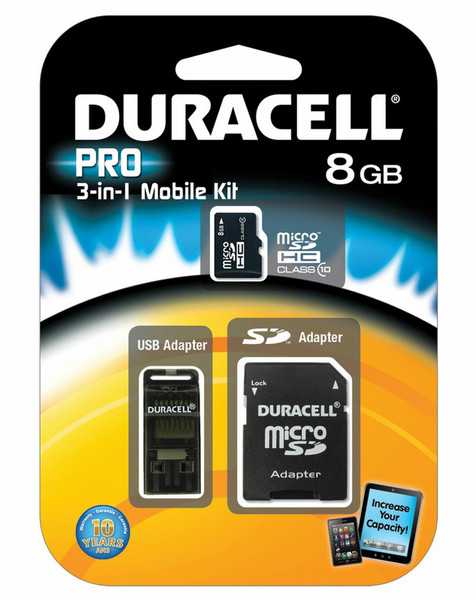Duracell 8GB MicroSDHC 8ГБ MicroSDHC Class 10 карта памяти
