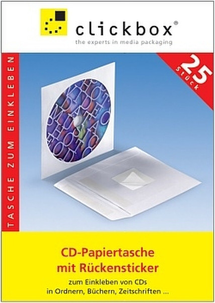 Clickbox CD paper bag w/ back-side sticker, 25PK White