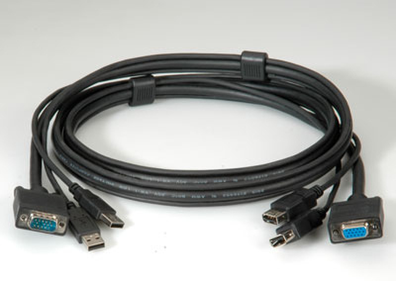 ROLINE KVM Cable 2x HD15 + 4x USB, 1.8m 1.8m Schwarz Tastatur/Video/Maus (KVM)-Kabel