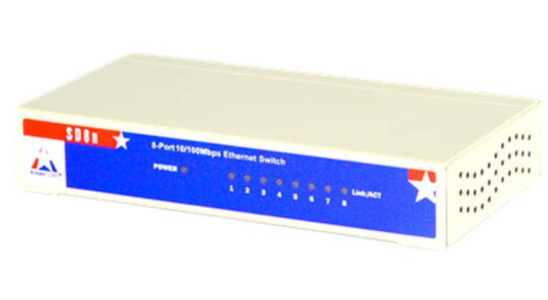Amer Networks SD8N Неуправляемый Fast Ethernet (10/100) Синий, Белый сетевой коммутатор