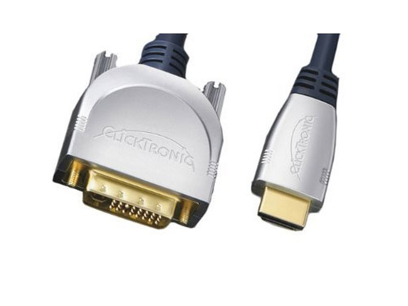 ClickTronic HDMI/DVI-D, 10m 10m HDMI DVI-D Blau, Silber