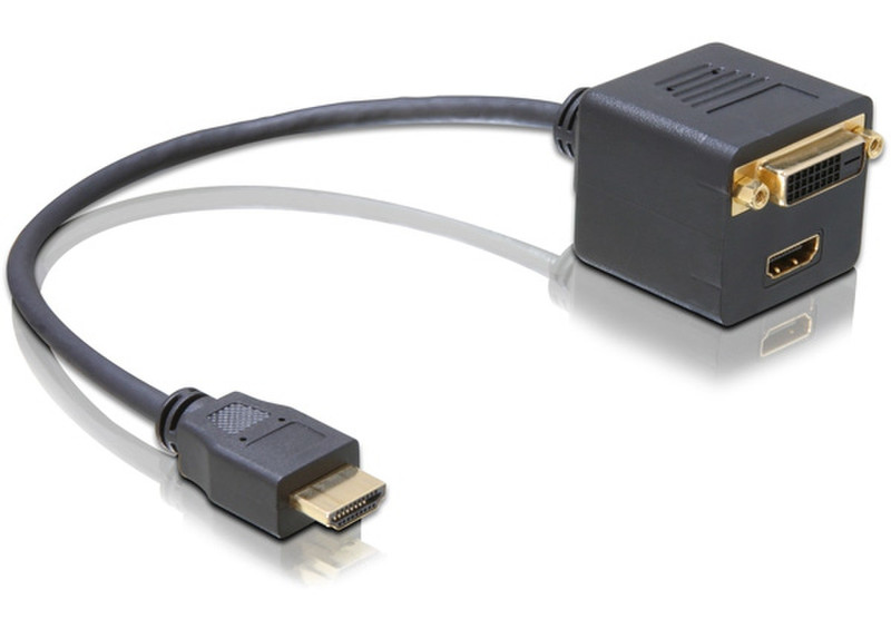 DeLOCK Adapter HDMI male to HDMI + DVI25 female HDMI HDMI; DVI25 Черный кабельный разъем/переходник